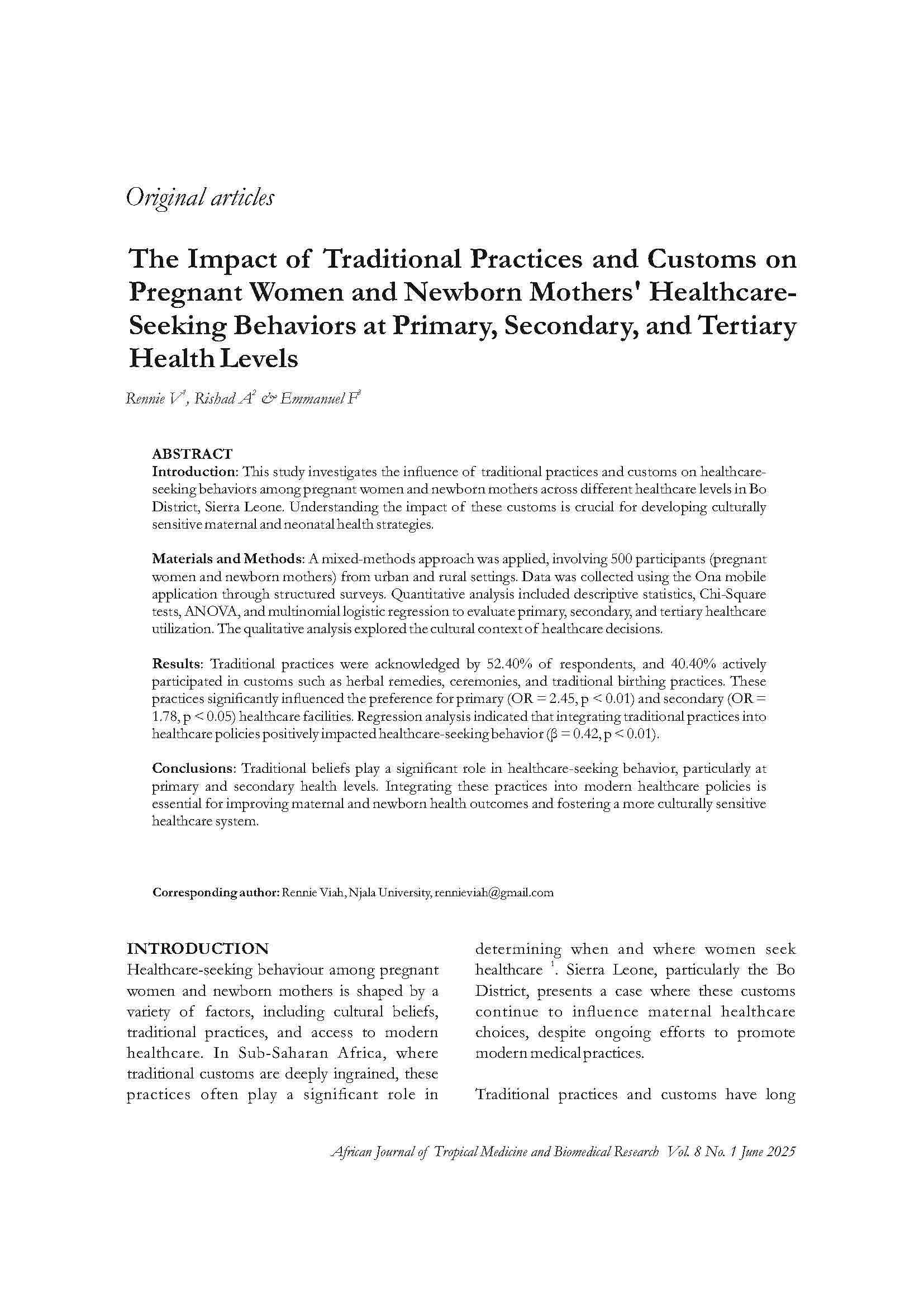The Impact of Traditional Practices and Customs on Pregnant Women and Newborn Mothers’ Healthcare-Seeking Behaviors at Primary, Secondary, and Tertiary Health Levels