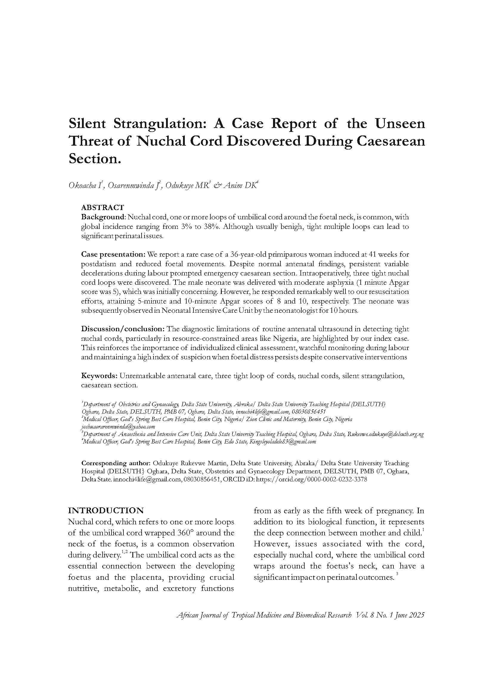 Silent Strangulation: A Case Report of the Unseen Threat of Nuchal Cord Discovered During Caesarean Section