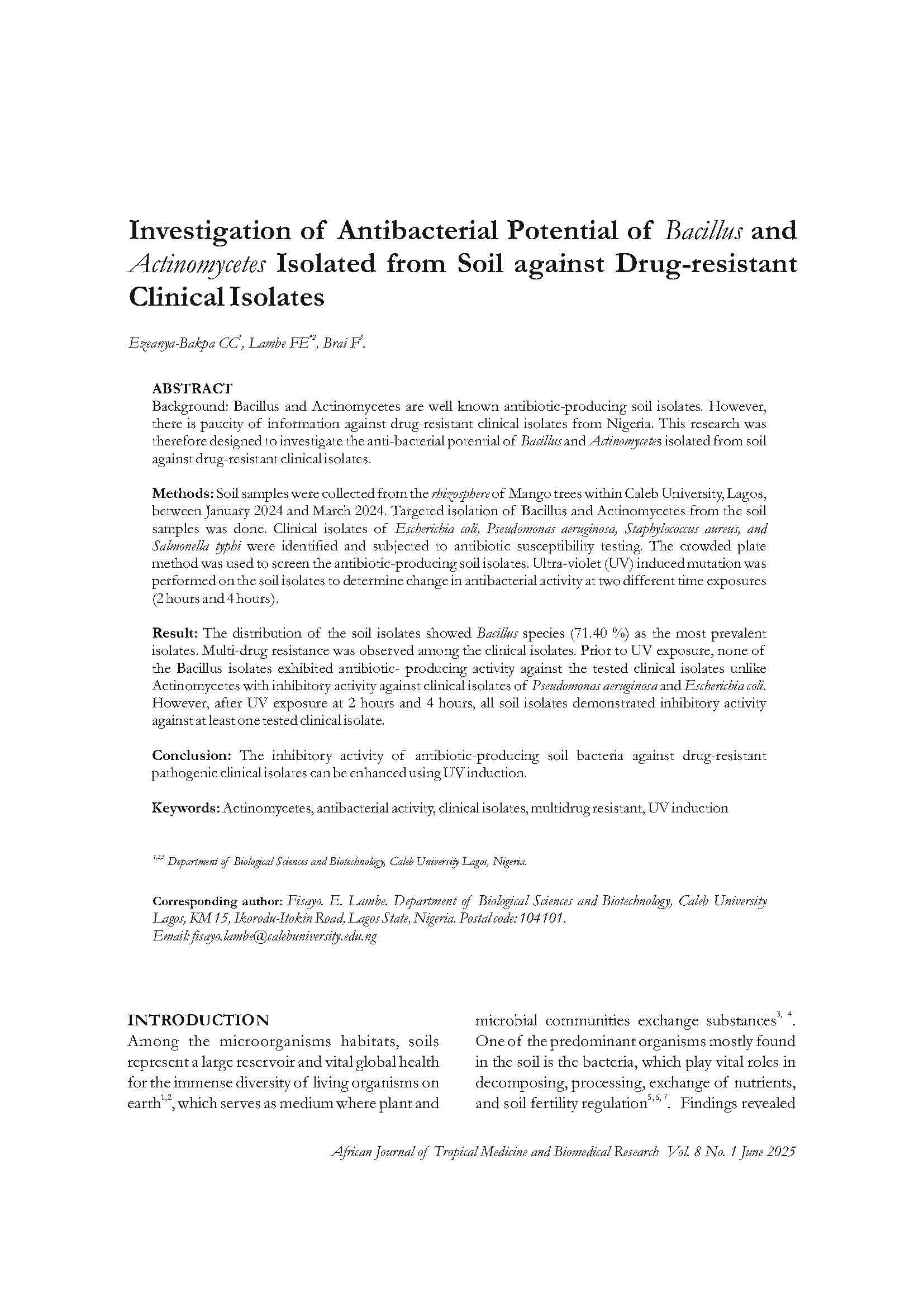 Investigation of Antibacterial Potential of Bacillus and Actinomycetes Isolated from Soil Against Drug-resistant Clinical Isolates