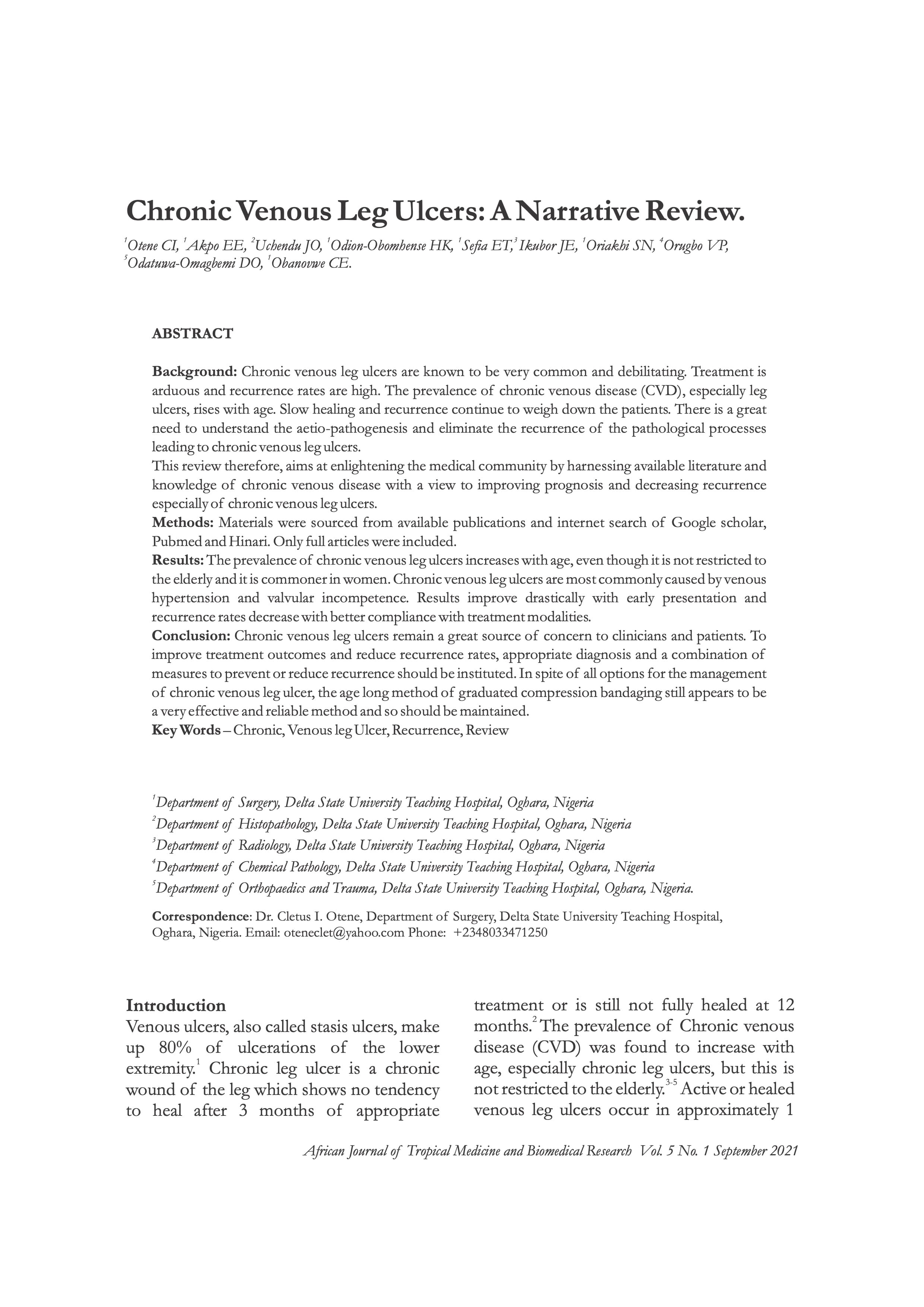 Chronic Venous Leg Ulcers: A Narrative Review.